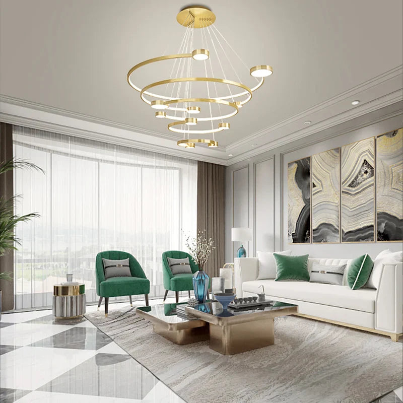 Modern Nordic LED Chandelier by Axyaa - Round Rings for Dining and Living Room