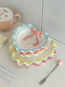 Axyaa Bowknot Dinner Plate for Girls - Heart Design, Ideal for Breakfast, Desserts & Snacks