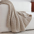 Axyaa Nordic Style Chunky Knit Blanket Cream Beige Cozy Sofa Throw 50x60"