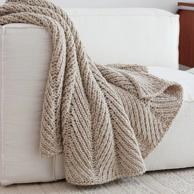 Axyaa Nordic Style Chunky Knit Blanket Cream Beige Cozy Sofa Throw 50x60"