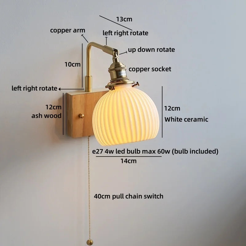 Axyaa White Ceramic LED Wall Lamp, Warm Light, Nordic Modern Round Flower Shade