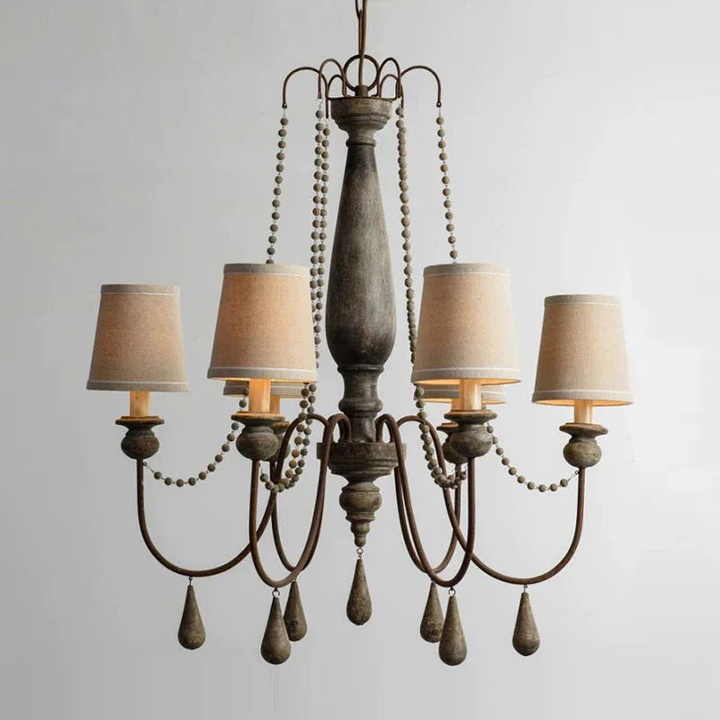 Axyaa Retro Princess Chandelier: Wood Pendant Light for Living, Bedroom, Dining Room