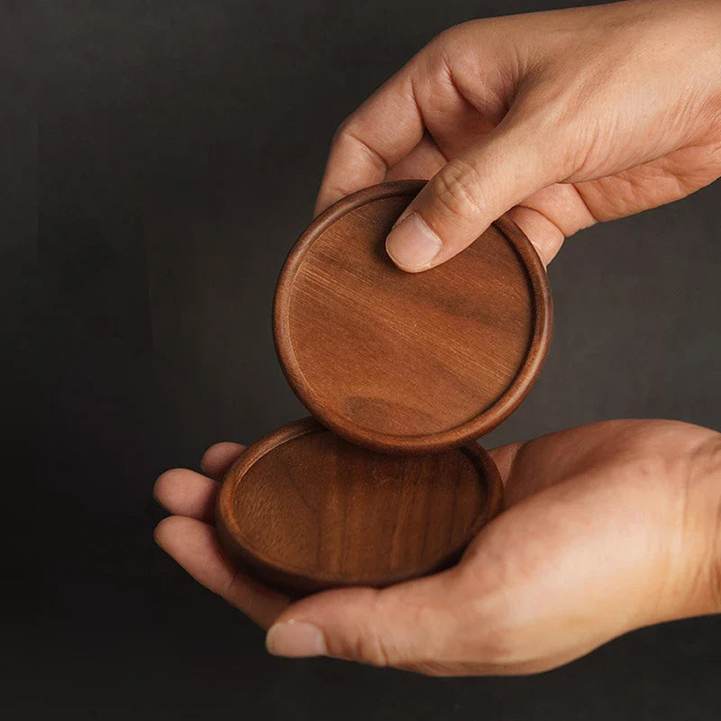 Axyaa Walnut Wooden Coaster Set - Heat Resistant Cup Mats for Kitchen Décor
