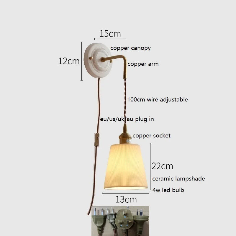 Axyaa Ceramic LED Wall Sconce with Adjustable Copper Arm