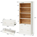Axyaa 5-Shelf File Cabinet Bookcase, 72" White, Free-Standing Wood Display Storage