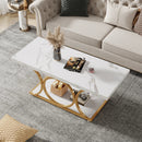 Axyaa 2-Tier Faux Marble Wood Coffee Table, 47.24-inch Modern Living Room Coffee Table