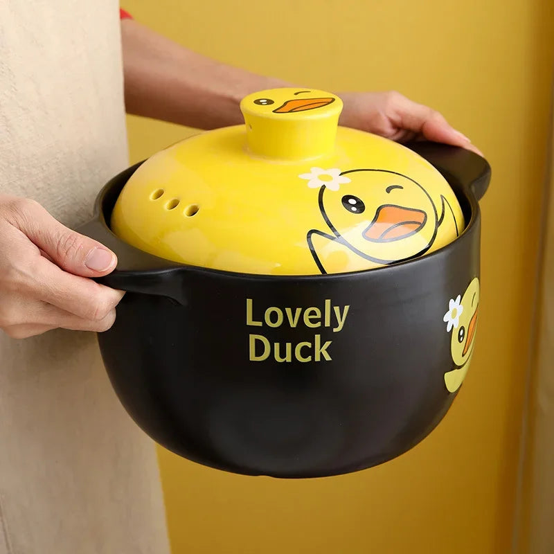 Axya Cartoon Yellow Duck Ceramic Casserole Soup Stew Pan Open Flame Cooker