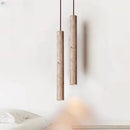 Axyaa Wood Long Tube Pendant Lamp, Japanese Style Bedroom Chandelier with Modern Retro Flair