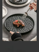 Axyaa Black Ceramic Round Steak Plate for Elegant Dining