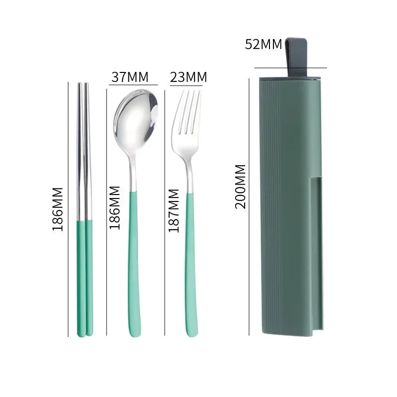 Axyaa Stainless Steel Travel Utensils Set with Case and Chopsticks, Portable Flatware