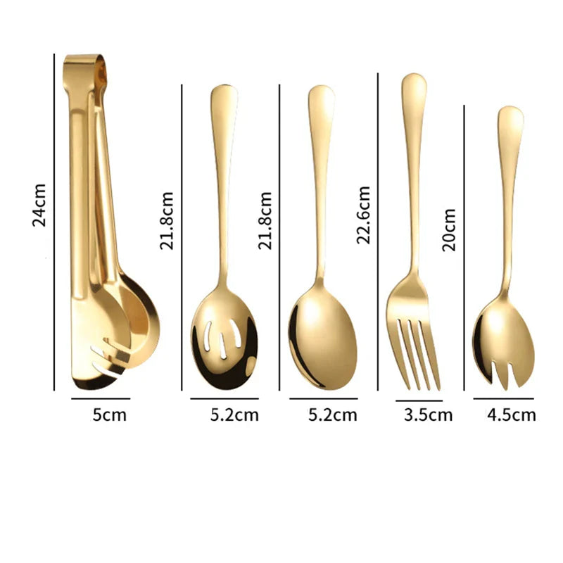 Axyaa Stainless Steel Kitchenware Set: Tongs, Fork, Cake Shovel, & More