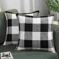 Axyaa Plush Check Pillow Covers Set Cream White for Bed & Sofa