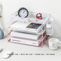 Axyaa 4-Layer Stackable Pink Desk Organizer - Metal File Tray for Desk Organization