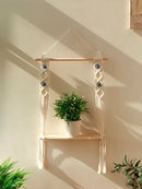 Axyaa Macrame Floating Shelf with Sticks - Boho Home Decor & Plant Display