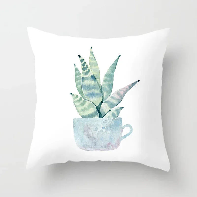 Tropical Cactus Succulent Plant Print Pillow Cover for Home Decor by Axyaa