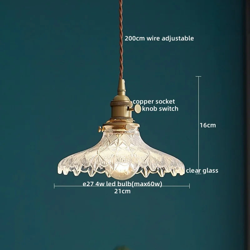 Axyaa Clear Glass LED Pendant Lamp with Knob Switch - Modern Copper Hanglamp