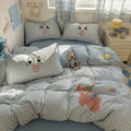 Axyaa Cartoon Washed Cotton Towel Embroidered Bedding Set - 4-Piece