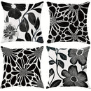 Axyaa Black & Grey Floral Cushion Covers - Modern Botanical Polyester Pillow Cases