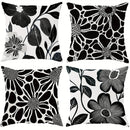 Axyaa Floral Cushion Covers in Black & Grey - Modern Botanical Decor, Zip Closure