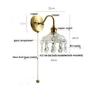 Axyaa Nordic LED Wall Light with Pull Chain Switch, Crystal Glass Copper Lamp