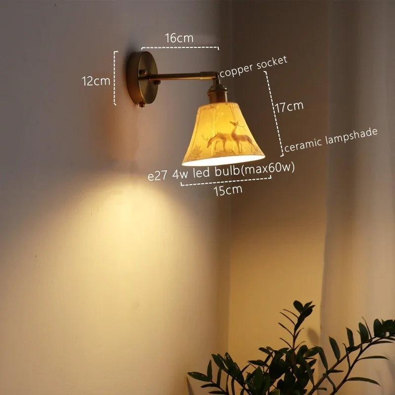 Axyaa Nordic LED Wall Sconce Ceramic Pull Chain Switch Light Fixture