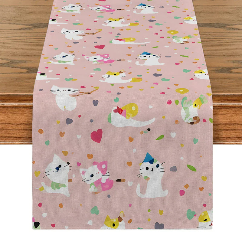Axyaa Polka Dot Cat Abstract Table Runner for Kitchen Dining Party Decor