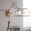 Axyaa Ash Wood LED Swing Arm Wall Lights with Pull Chain Switch & Blue Glass