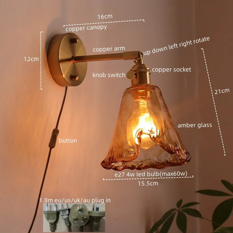 Axyaa Nordic Amber Glass LED Wall Lamp for Living Room and Bathroom
