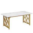 Axyaa 63-inch Marble Dining Table for 6, Modern Rectangular Kitchen Table with Gold Frame