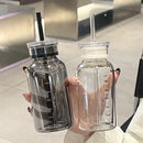 Axyaa 750ml Glass Water Bottle with Time Marker, Lid, and Straw