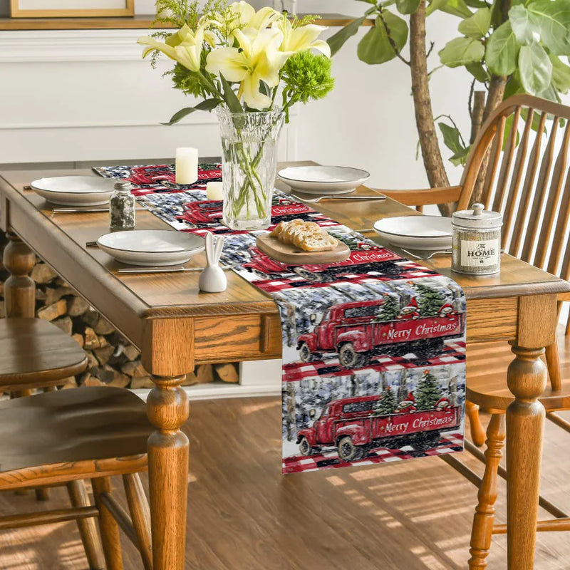 Axyaa Christmas Picard Dwarf Tree Table Runner for Festive Decor