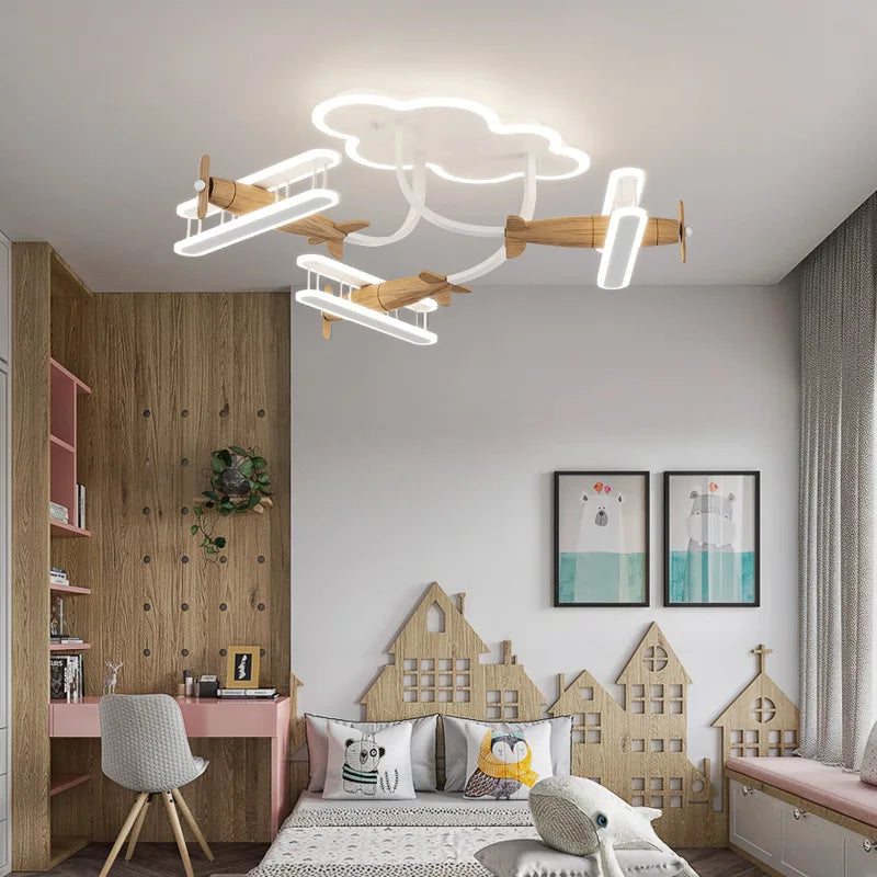 Axyaa Cartoon Plane Chandelier Light Remote Control for Kids' Room, School Ceiling Lamp