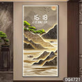 Axyaa Pine Entrance Landscape Wall Painting with High-End Electronic Clock