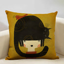 Axyaa Funny Cat Cartoon Pillowcase Linen Cushion Cover for Kids Nursery