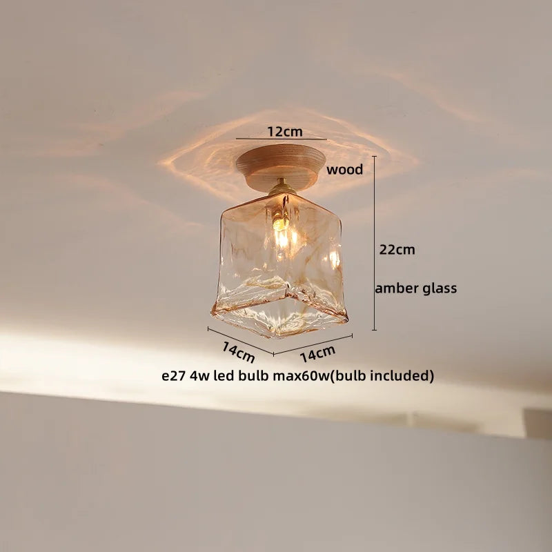 Axyaa Glass Wood LED Ceiling Lamp for Home Restaurant Living Room Decor