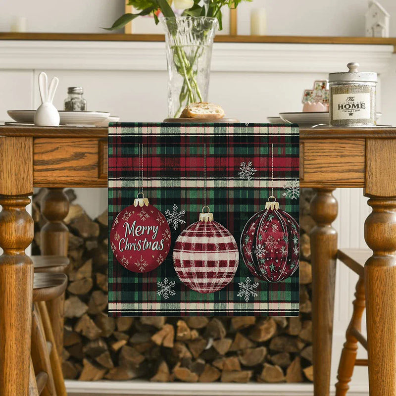 Axyaa Christmas Snowflake Checkered Table Runner for Dining and Party Decor