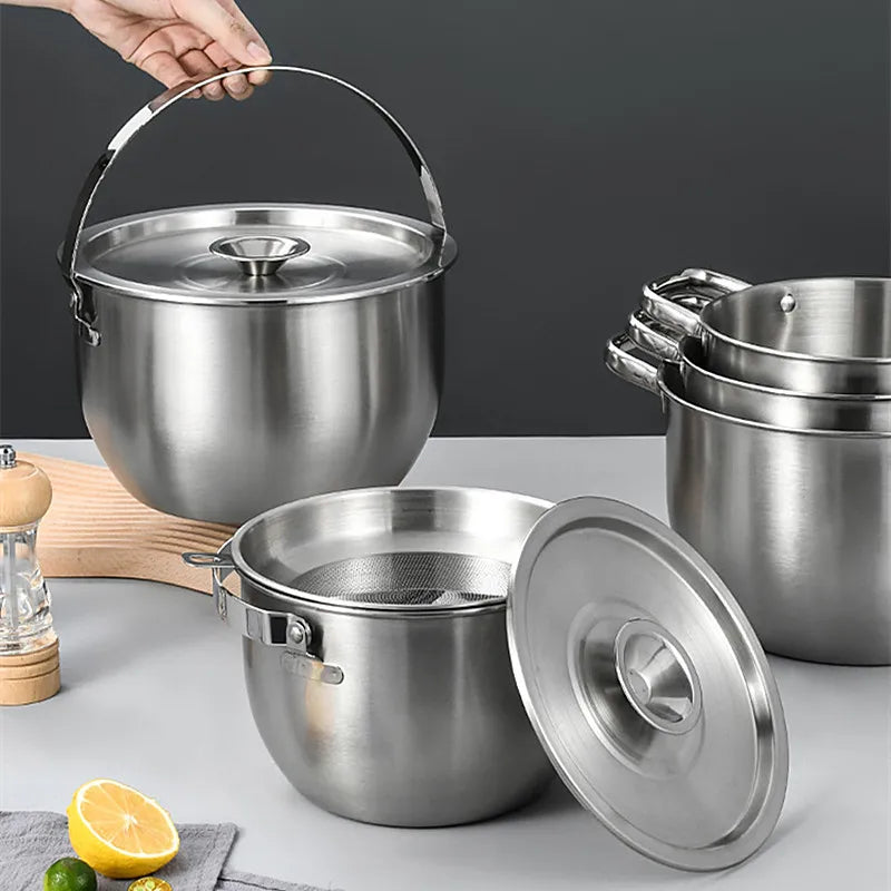 Axyaa Stainless Steel Strainer Lard Pot with Lid, Large Capacity Hanging Oil Storage Pot