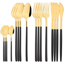 Axyaa Black Gold Mirror Stainless Steel Cutlery Set Dinnerware Flatware Knife Spoon Fork