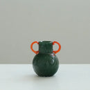 Axyaa Elegant Two-Tone Magnetic Clay Vase with Double Ear Design and Colorful Floral Pattern