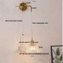 Axyaa Copper LED Wall Lamp Sconce with Glass Shade & Pull Chain Switch