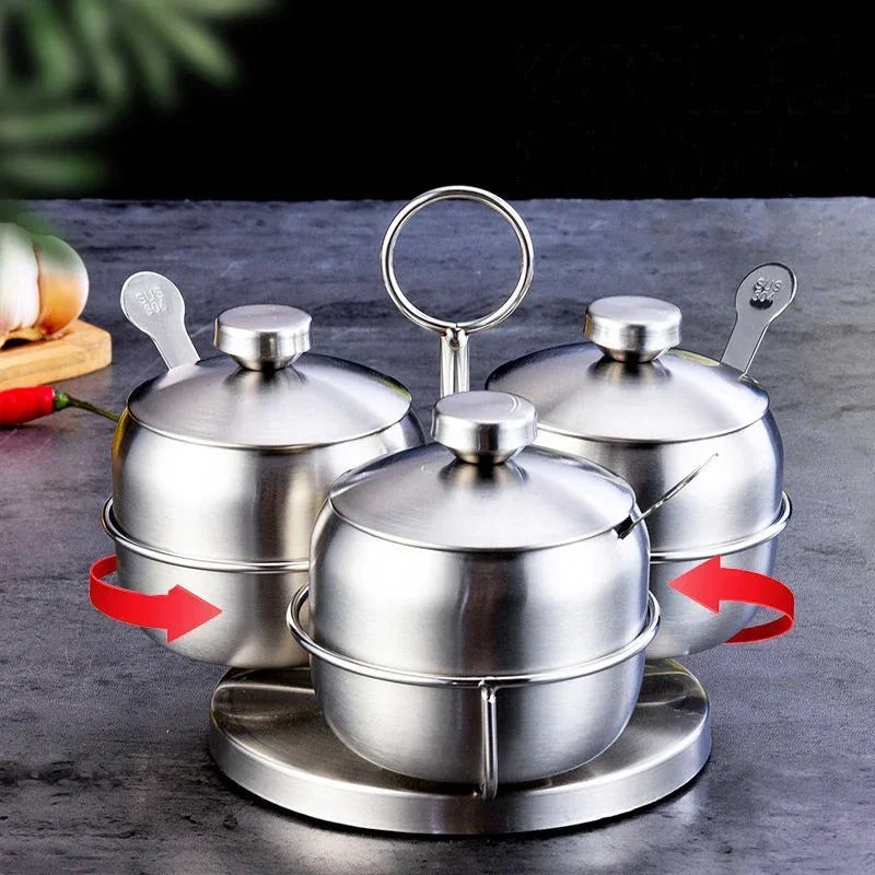 Axyaa Steel Seasoning Jars Set : Spice Container Condiment Bowls Sugar Salt Bowl