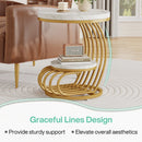 Axyaa Gold Marble End Table: Modern 2-Tier Side Nightstand, White & Gold Storage Shelf