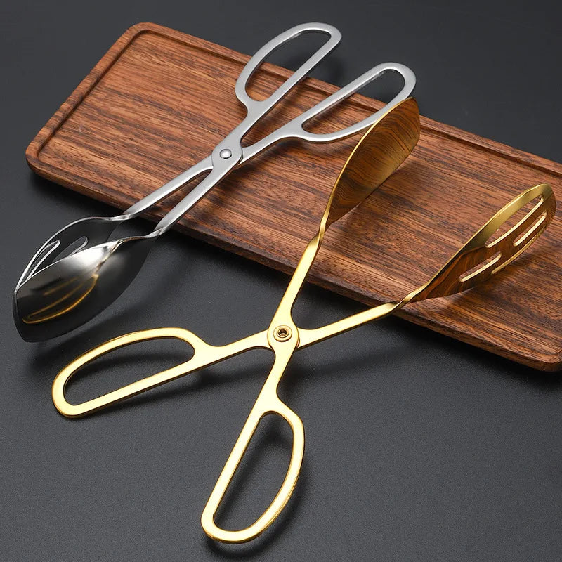 Axyaa Stainless Steel Food Tongs with Golden Handle