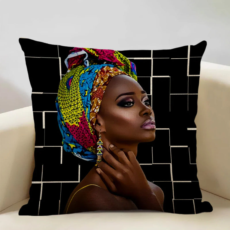 Axyaa African Retro Fashion Girl Sofa Cushion Cover 45x45cm Home Decor Pillow Cover