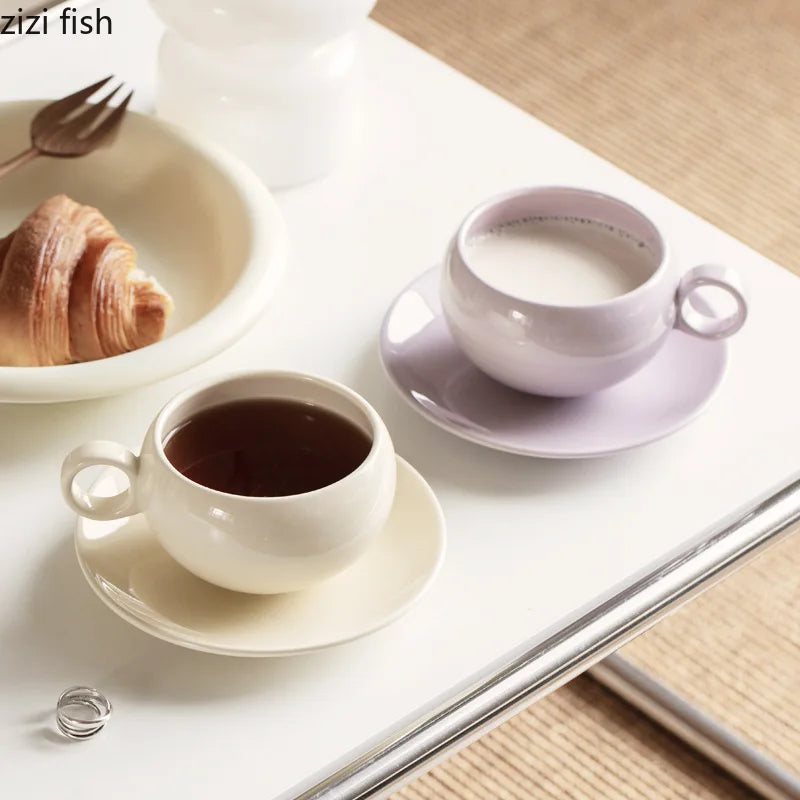 Axya Ceramic Mug Set: Solid Color Coffee Cup and Plate for Tea, Milk, Breakfast