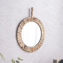 Rustic Rattan Wall Mirror Handmade by Axyaa - Round Bedroom Dressing Mirror