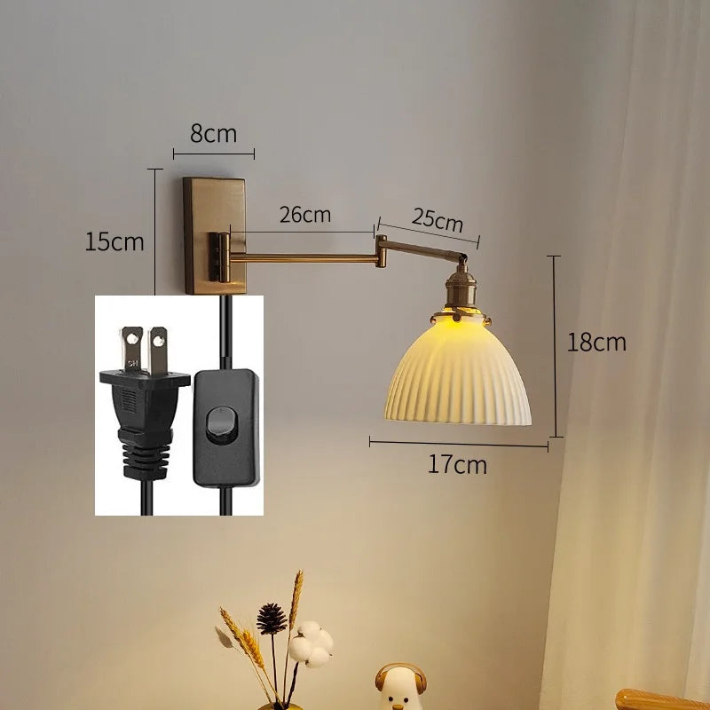 Axyaa Nordic LED Wall Sconce Left Right Rotate Pull Chain Switch Stair Light