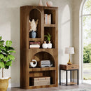 Axyaa Geometric White Bookcase with 5 Irregular Shelves, 70.87" Tall Modern Open Bookshelf