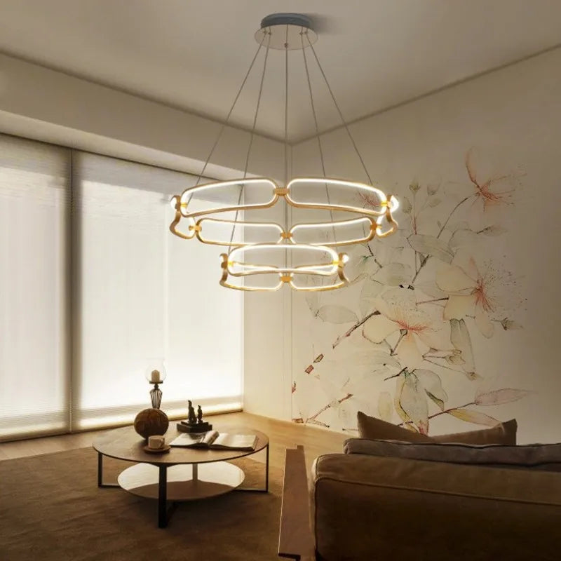 Axyaa Adara Chandelier: Luxury LED Ring Light for Modern Living Room Decor