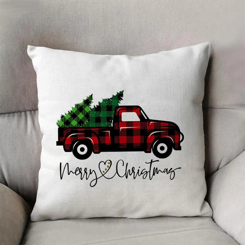 Axyaa Christmas Pickup Trucks Linen Cushion Covers 45x45 for Modern Home Decor
